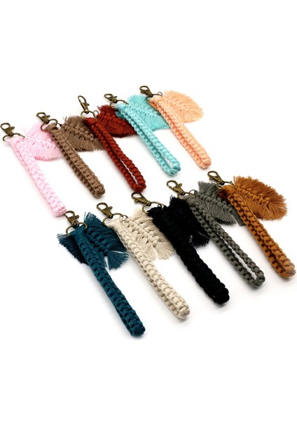 Makrome Anahtarlıklar Boho Dokuma Anahtarlık Püsküllü Araba Anahtarı Çanta Kolye Çanta Charm Benzersiz Hediye, Şarap Kırmızı (Yurt Dışından) indirimleri