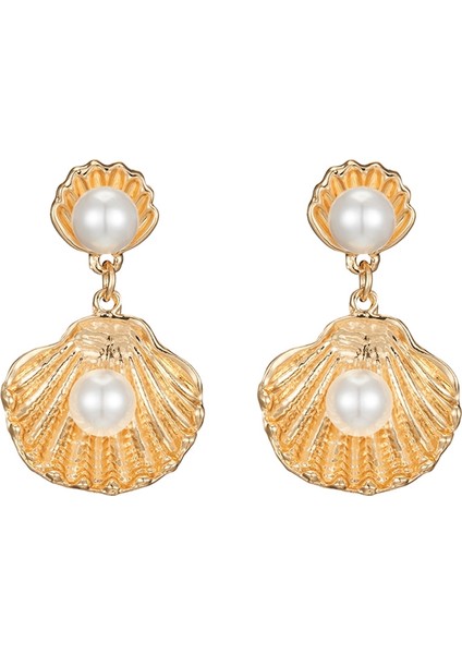 Trendy Simüle Inci Büyük Metal Kabuk Saplama Küpe Kadınlar Için Charm Takı Plaj Boho Küpe Bildirimi Pendientes (Yurt Dışından)