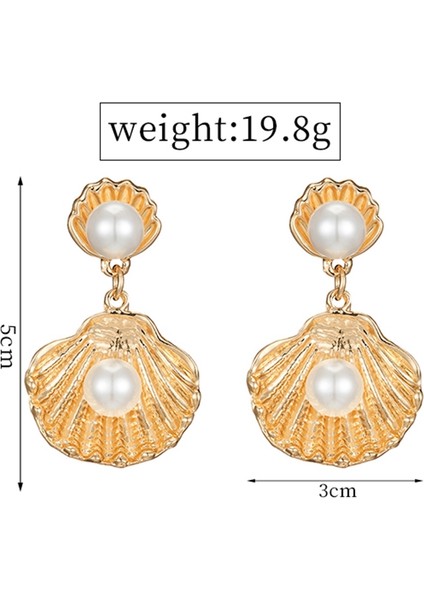 Trendy Simüle Inci Büyük Metal Kabuk Saplama Küpe Kadınlar Için Charm Takı Plaj Boho Küpe Bildirimi Pendientes (Yurt Dışından)