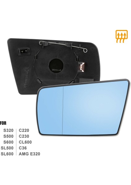 Sol+Sağ Yan Ayna Camı Isıtmalı Destek Plakalı Lh Rh C W202 E W210 S W140 ile Uyumlu 1994-2000 (Yurt Dışından) modelleri