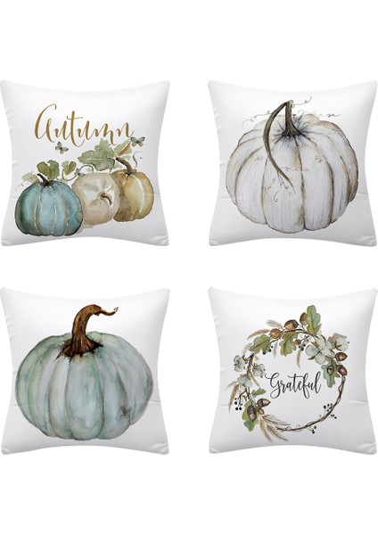 4 Set Sonbahar Kabak Atmak Yastık Kapakları Kare Güz Dekoratif Yastık Kılıfı Yastık Kanepe Örtüsü (18X18 Inç) (Yurt Dışından)