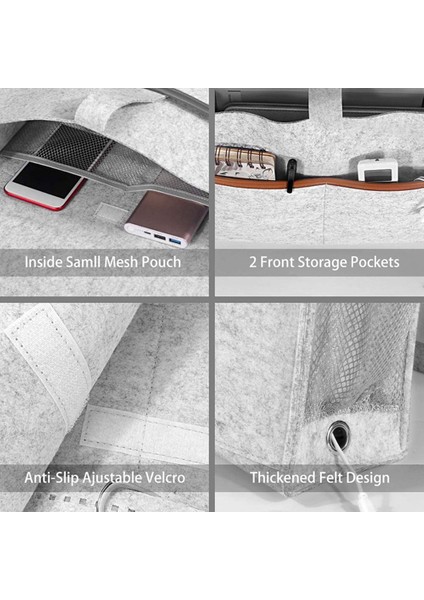 Хранение Продукции,2x Başucu Organizatörü, Mendil Kutusu ve Su Şişesi Tutuculu Keçe Yatak Depolama Caddy, Dergi Telefon Tablet - Açık Gri (Yurt Dışından)
