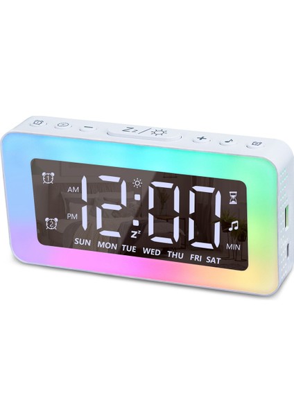 Yatak Odaları Için Çalar Saatler 8 Rgb Atmosfer Işıklı Ayna Saat Çift Alarm 3 Alarm Modu Erteleme Uyku Yardımı Zamanlayıcısı (Yurt Dışından)
