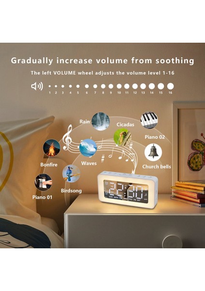 Yatak Odaları Için Çalar Saatler 8 Rgb Atmosfer Işıklı Ayna Saat Çift Alarm 3 Alarm Modu Erteleme Uyku Yardımı Zamanlayıcısı (Yurt Dışından)