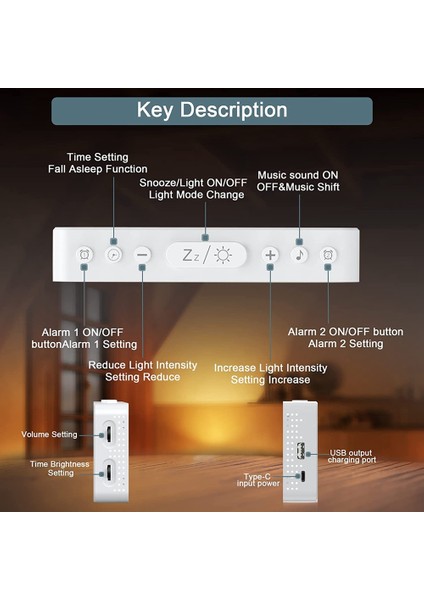 Yatak Odaları Için Çalar Saatler 8 Rgb Atmosfer Işıklı Ayna Saat Çift Alarm 3 Alarm Modu Erteleme Uyku Yardımı Zamanlayıcısı (Yurt Dışından)