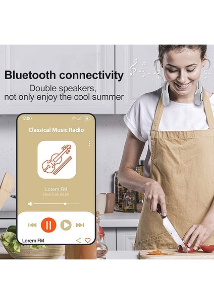 Bluetooth Boyun Fanı, Taşınabilir Fan + Çift Hoparlörler Spor, Seyahat, Pembe Için Kişisel Klima (Yurt Dışından)