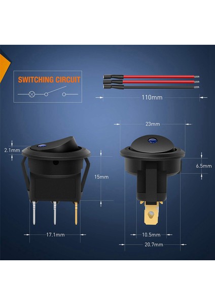 16 Adet 12V 20A Yuvarlak Mavi Geçiş LED Rocker Anahtarı Açma-Kapama Kontrolü Spst 3pins 12V Araba Kamyon Tekne Için 24 Adet Teller (Yurt Dışından)