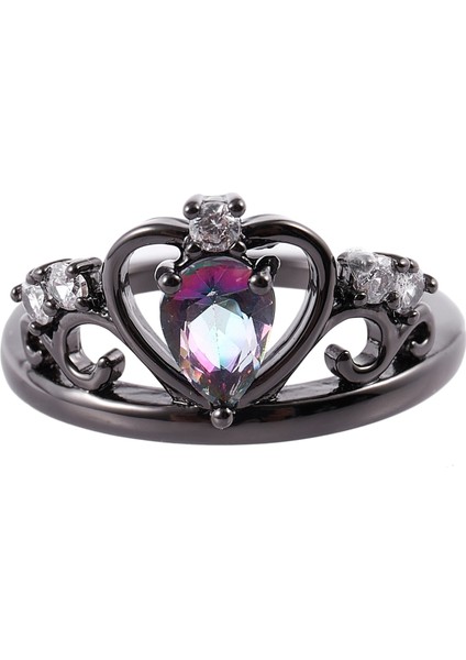 Prenses Taç Kalp Beyaz Ateş Opal Zirkon Yüzük Gökkuşağı Boyutu 8 (Yurt Dışından)