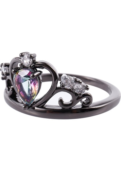 Prenses Taç Kalp Beyaz Ateş Opal Zirkon Yüzük Gökkuşağı Boyutu 8 (Yurt Dışından) modelleri