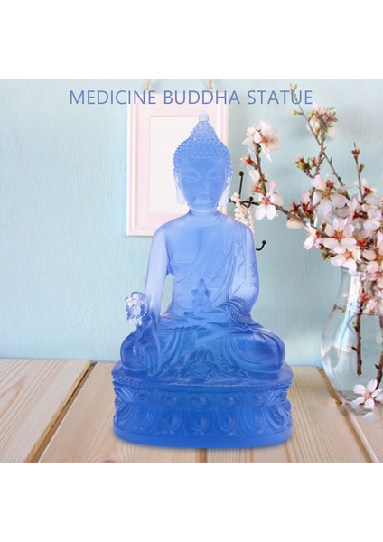 Tibet Tıbbı Buda Heykeli, Saydam Reçine Buda Heykeli Meditasyon Dekor Manevi Dekor Koleksiyon-Mavi (Yurt Dışından)