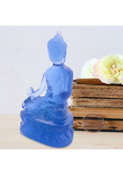 Tibet Tıbbı Buda Heykeli, Saydam Reçine Buda Heykeli Meditasyon Dekor Manevi Dekor Koleksiyon-Mavi (Yurt Dışından)