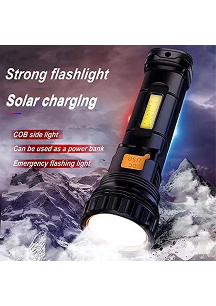 güneş Enerjili/şarj Edilebilir Çok Fonksiyonlu LED El Feneri, Su Geçirmez, Acil Durum Flaş Işığı Ile, USB Şarj Kablosu, Hızlı Şarj (Yurt Dışından) modelleri