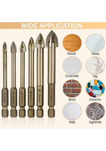 6 Adet Cam Beton Matkap Ucu Seti Karbür Noktası Kesme Kenarları ile Kiremit Cam Mızrak Kafa Hex Seramik Matkap Uçları (Yurt Dışından)