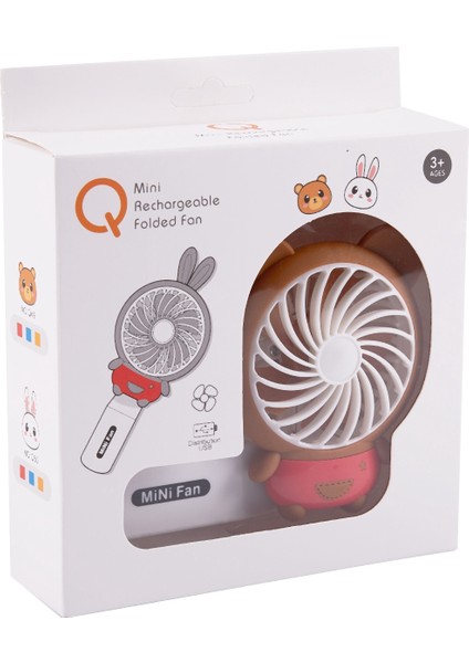 El Mini Fan Karikatür Hayvan Ayı USB Katlanabilir Taşınabilir Şarj Edilebilir Fan (Kırmızı) (Yurt Dışından)