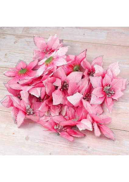 100 Paket Glitter Atatürk Çiçeği Yılbaşı Ağacı Süsleri 5 Inç Yapay Ipek Çiçekler Dekor Çelenk Garland (Pembe) Seçtikleri (Yurt Dışından) fırsatları