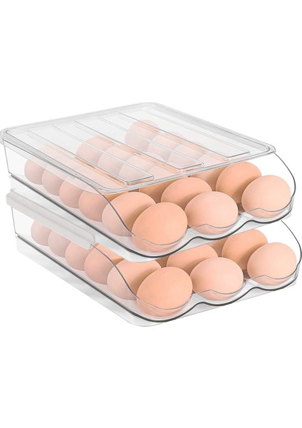 Хранение Продукции,buzdolabı Için 2 Katmanlı Yumurta Tutucu Yumurta Saklama Kabı, Buzdolabı Için Rampa Tipi Otomatik Rulo Yumurta Organizatör (Yurt Dışından)