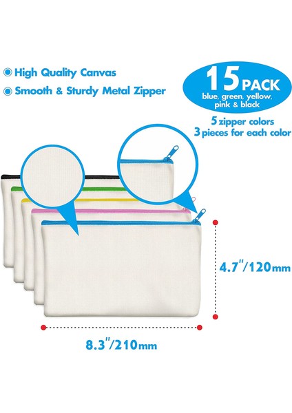Хранение Продукции,15 Paket Boş Pamuk Kanvas Dıy Zanaat Fermuarlı Çanta Torbalar Kalem Kutusu Makyaj Kozmetik Tuvalet Sabit Depolama (Yurt Dışından) fiyatları