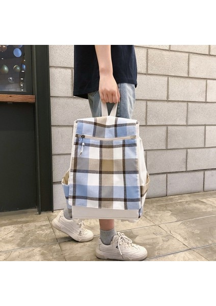 Ekose Sırt Çantası Seyahat Basit Üniversite Rüzgar Sırt Çantası Üniversite Öğrencileri Büyük Kapasiteli Yeni Moda Sırt Çantası Mavi (Yurt Dışından) modelleri