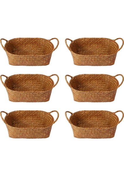 6x Hasır Dokuma Depolama Sepeti Mutfak El Yapımı Meyve Yemeği Rattan Piknik Gıda Temizleme Konteyner Vaka Orta (Yurt Dışından)