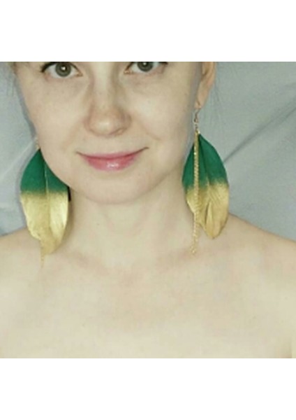 Moda Takı Floresan Çift Renk Egzotik Dangle Eardrop Küpe Uzun Metal Püskül Tüy Küpe Kadın Aksesuarları Süsler Gül Kırmızı (Yurt Dışından) fırsatları