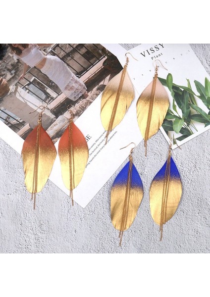 Moda Takı Floresan Çift Renk Egzotik Dangle Eardrop Küpe Uzun Metal Püskül Tüy Küpe Kadın Aksesuarları Süsler Gül Kırmızı (Yurt Dışından) indirimleri
