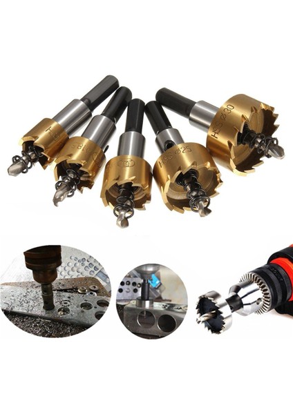 5 Adet 16-30MM Yüksek Hız Çelik Matkap Seti Sondaj Silindirik Testere ile Uyumlu Meche Kesici - Altın (Yurt Dışından)