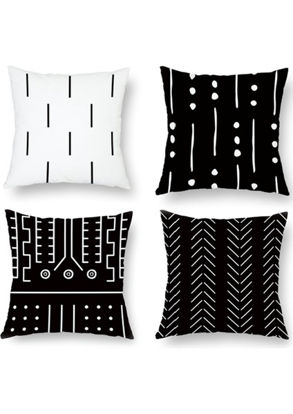 Siyah ve Beyaz Geometrik Minder Örtüsü Basit Çizgiler Dekoratif Yastık Kılıfı Kanepe Kanepe Yatak Odası Ev Dekor 45X45 cm (Yurt Dışından)
