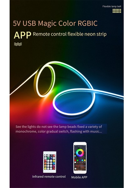 3 Metre LED Şerit Işık Rgb 5V USB Su Geçirmez Neon Işık Müzik Senkronizasyonu ile Uzaktan Kumanda ve Uygulama ile Kontrol Edilebilir (Yurt Dışından)
