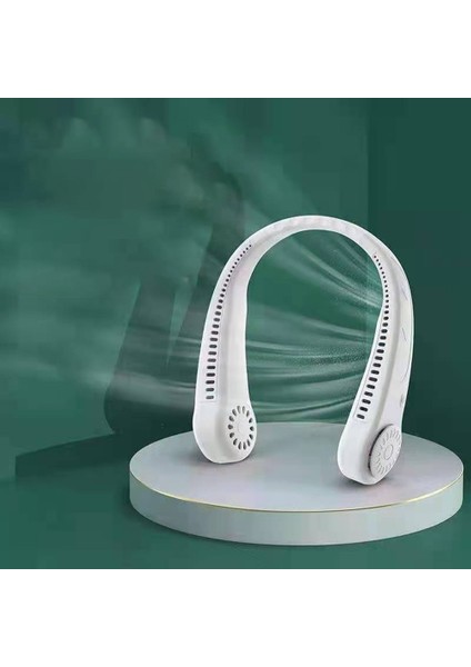Taşınabilir Yapraksız Asılı Boyun Fanı USB Şarj El Öğrenci Tembel Küçük Mini Elektrikli Fan-Beyaz (Yurt Dışından)