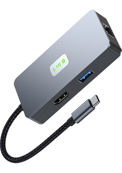 6'sı 1 Arada USB C Hub USB 3.2 Tip C Hub Gigabit+USB3.2(10Gbps)+4K/60Hz HD+PD100W Hızlı Şarj Dizüstü Bilgisayar Bağlantı Istasyonu (Yurt Dışından)