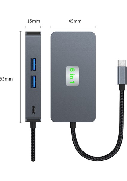 6'sı 1 Arada USB C Hub USB 3.2 Tip C Hub Gigabit+USB3.2(10Gbps)+4K/60Hz HD+PD100W Hızlı Şarj Dizüstü Bilgisayar Bağlantı Istasyonu (Yurt Dışından)