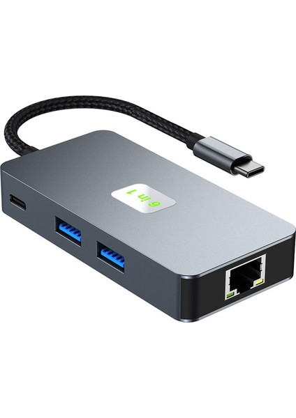 6'sı 1 Arada USB C Hub USB 3.2 Tip C Hub Gigabit+USB3.2(10Gbps)+4K/60Hz HD+PD100W Hızlı Şarj Dizüstü Bilgisayar Bağlantı Istasyonu (Yurt Dışından)
