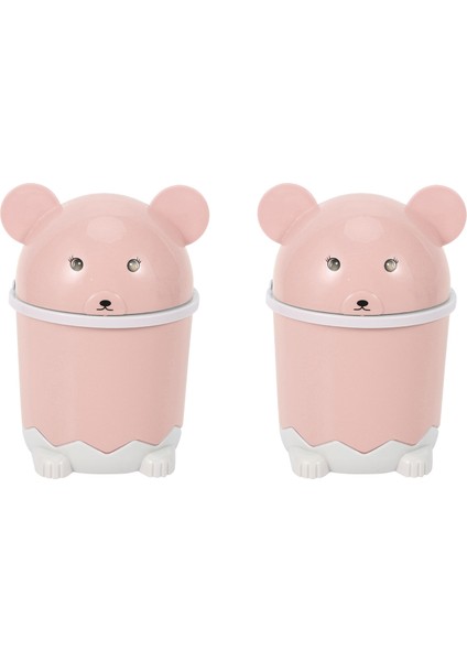 2x Yaratıcı Sevimli Masaüstü Çöp Masaüstü Kapaklı Küçük Kağıt Sepeti Mini Çevirme Plastik Çöp Tenekesi Pembe (Yurt Dışından)