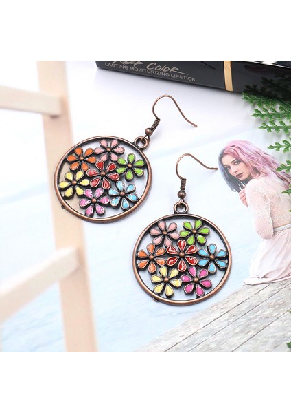 Vintage Bohem Bohem Etnik Antika Çiçek Yağ Damlası Içi Boş Yuvarlak Küpe (Yurt Dışından) fırsatları