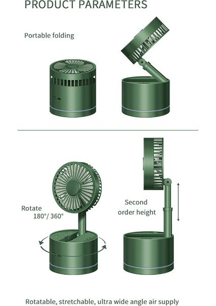 Katlanabilir Masa Fanı USB Şarj Edilebilir Nemlendirici 360 Derece Sallayarak Kafa Mini Hava Soğutucu-Yeşil (Yurt Dışından) modelleri