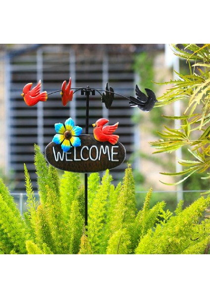 Bahçe Hissesi Döner Çiçek Kuş Yel Değirmenleri Çim Süsleme Metal Fırıldak Yard Sanat Patios Parklar Çim Için Hoş Geldiniz Tabelası ile (Yurt Dışından) fırsatları