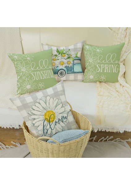 Bahar Yastık Kapakları 18X18 4 Set Bahar Süslemeleri Çiftlik Evi Atmak Yastık Ev Kanepe Dekoru Yastık Kılıfı (Yurt Dışından)