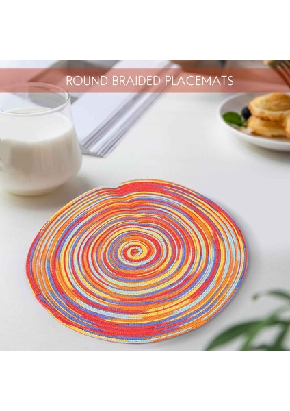Örgülü Renkli Yuvarlak Yer Paspasları Mutfak Yemek Masası Koşucu Isı Yalıtımı Yıkanmaz Sonbahar Placemats 6'lı Set (Yurt Dışından)