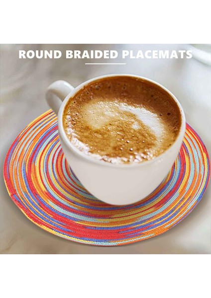 Örgülü Renkli Yuvarlak Yer Paspasları Mutfak Yemek Masası Koşucu Isı Yalıtımı Yıkanmaz Sonbahar Placemats 6'lı Set (Yurt Dışından)