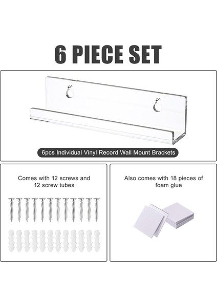 Akrilik Vinil Plak Yüzer Raflar 6 Paket, Ekran Için Akrilik Plak Rafı, Vinil Plak Ekran Tutucu (7 Inç) B (Yurt Dışından)