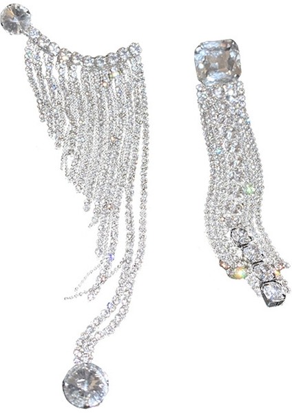 Tam Rhinestone Asimetri Damla Küpe Kadınlar Için Uzun Püskül Kristal Küpe Düğün Parti Takı (Yurt Dışından)