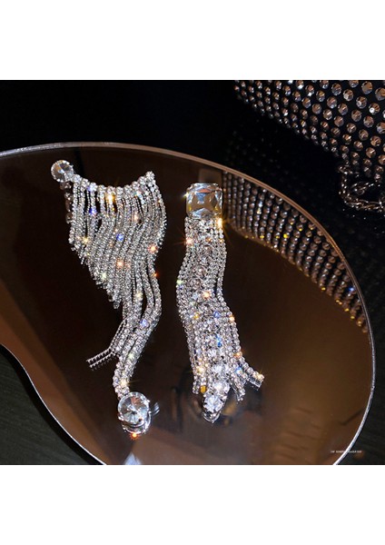 Tam Rhinestone Asimetri Damla Küpe Kadınlar Için Uzun Püskül Kristal Küpe Düğün Parti Takı (Yurt Dışından) indirimleri