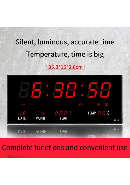 LED Sürekli Takvim Elektronik Saat Dijital Duvar Saati Alarm Saatlik Chiming Sıcaklık Masa Saatleri Ev Yeşil (Yurt Dışından)
