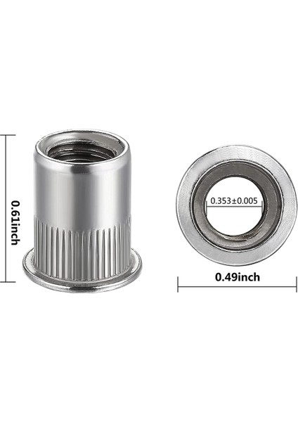 Somun 100 Adet 1/4IN-20UNC Paslanmaz Çelik 304 Kaplama Düz Kafa Rivnut Dişli Ekleme Somunu Tırtıllı Gövde Dikey Perçin Somunu (Yurt Dışından)