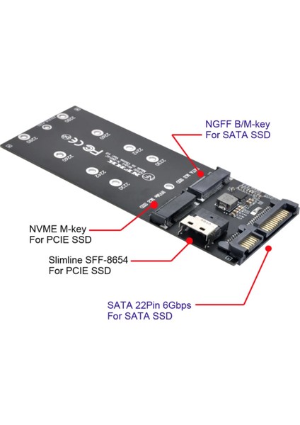 Sata 22PIN Adaptör SFF-8654 - M.2 U2 Kiti Ngff M-Key - Sas Nvme Pcıe SSD Sata SSD Adaptör Yükseltici Kart Anakart ile Uyumlu (Yurt Dışından)