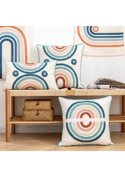 Püsküllü Minder Örtüsü 45X45 cm Yastık Dekoratif Yastık Kılıfı Kapakları Kare Ev Boho Dekor Makrome Yastık Kılıfı-C (Yurt Dışından)