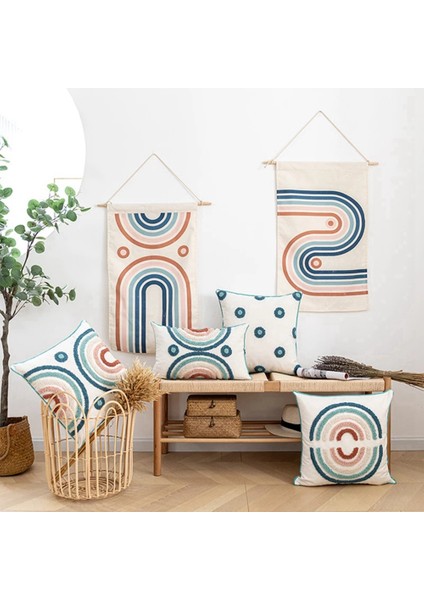 Püsküllü Minder Örtüsü 45X45 cm Yastık Dekoratif Yastık Kılıfı Kapakları Kare Ev Boho Dekor Makrome Yastık Kılıfı-C (Yurt Dışından)