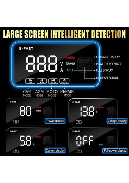 Araç Akü Şarj Cihazı Kurşun-Asit 12V Şarj Cihazı LCD Ekran Araç Şarj Cihazı Motosiklet Şarj Cihazı Tam Otomatik Durdurma Ab Tak (Yurt Dışından)