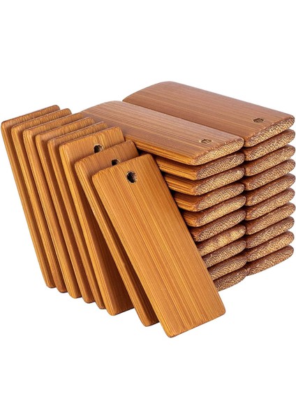 100 Adet 45X20MM Dikdörtgen Ahşap Etiketler Anahtarlık Yüzükler, Bambu Bitmemiş Ahşap Anahtarlık Etiketi (Yurt Dışından)