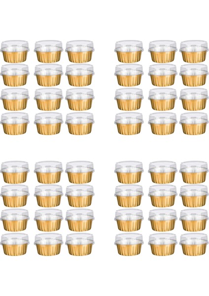 Торт В Форме,kapaklı Tatlı Bardakları, 100 Paket Altın Alüminyum Folyo Pişirme Bardak Tutucuları, Cupcake Fırında Yardımcı Ramekin Şeffaf Puding Bardakları (Yurt Dışından)